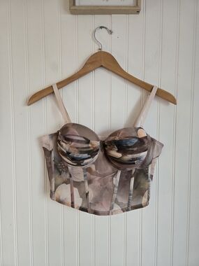 Women's Floral Feminine Printed Bustier Crop Top - Blush Multi